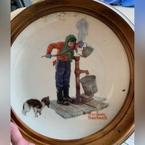 Norman Rockwell Limited Series 1977 wood framed plate. Chilling Chore. 4 Seasons